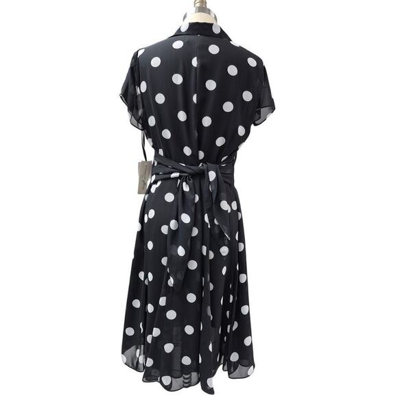 NWT Evan-Picone 100% Polyester Easy Does It Black/Ivory Polka Dot Dress Sz 16 - Picture 2 of 6
